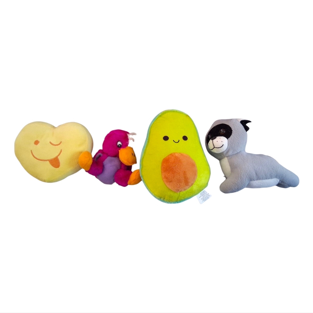 Set of Plush Toys - Emoji, Bird, Avocado, Raccoon